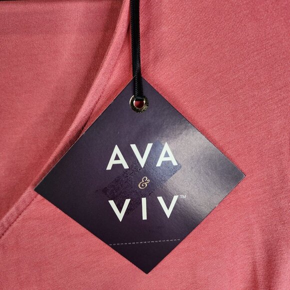 Womens Coral Pink Ruched Knit Top V Neck Long Sleeve Ava & Viv Plus Size 1X - Picture 4 of 12